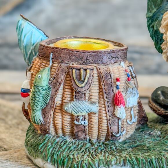 Vintage Hillbilly Gnome Gone Fishing, Resin Candlestick Holder, 4.5”H x 4.25”W - Picture 7 of 9